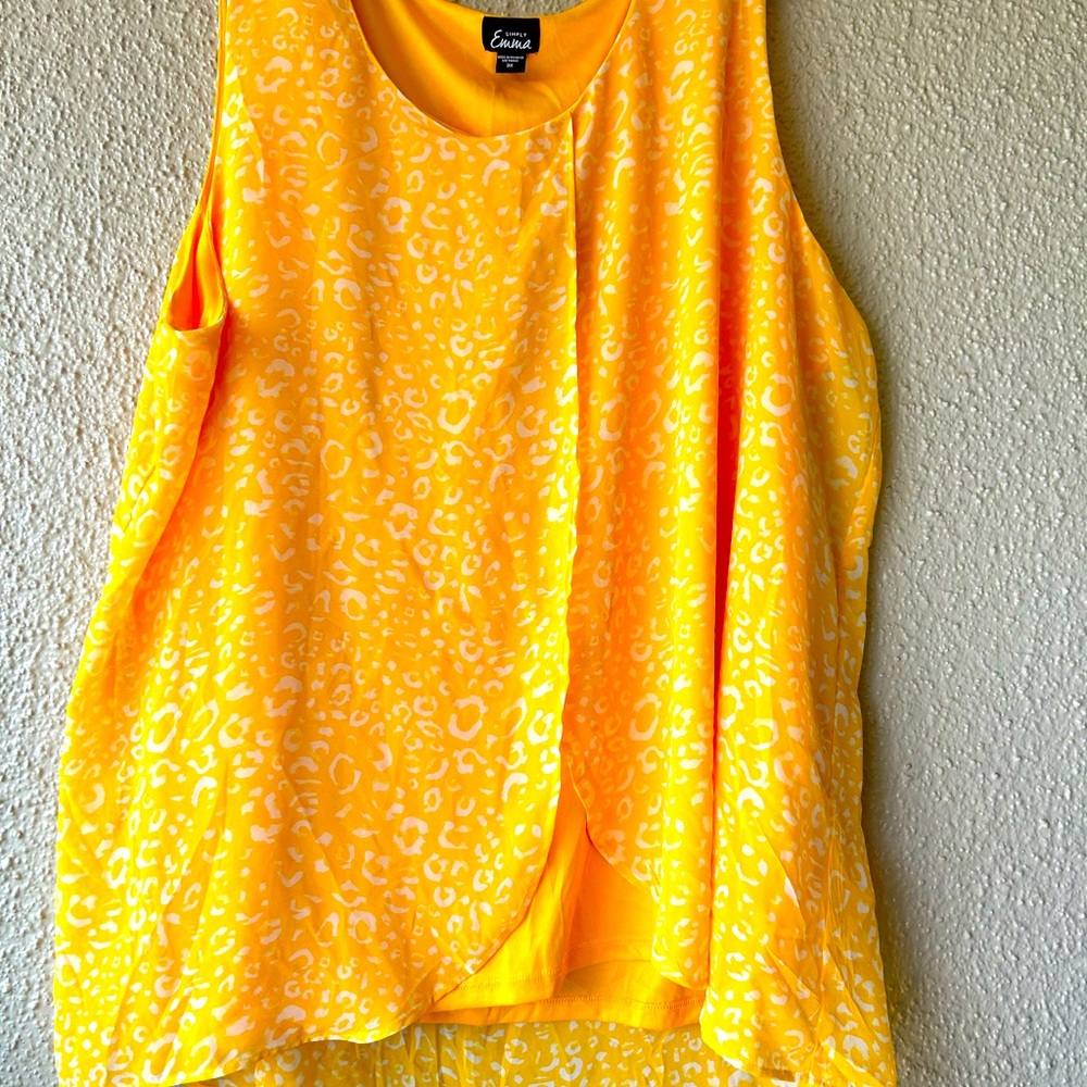 Emma Sleeveless Yellow Print Layered Top 3X NWOT